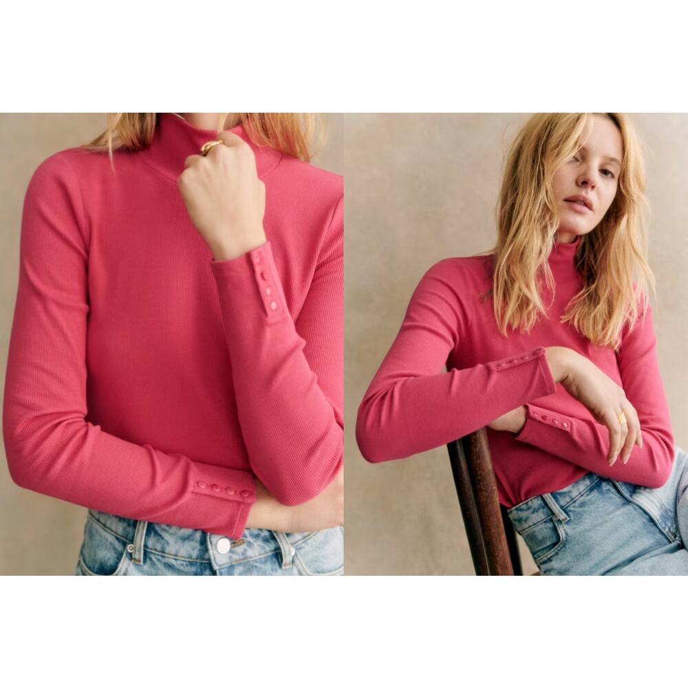 Sezane Pink Turtleneck Top